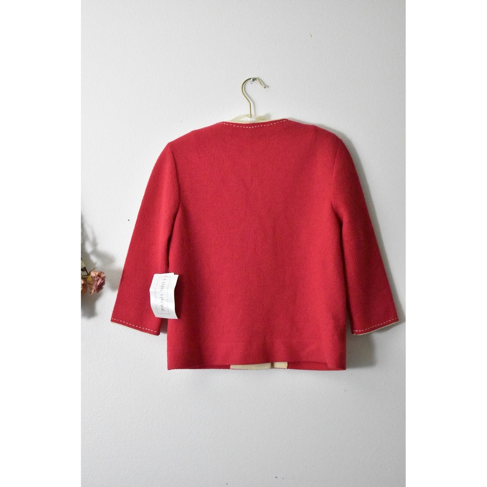 Vintage 50 Butte Knit Red 100% Wool Cardigan Sweater Pick Stitch Contrast Trim M - Picture 4 of 6